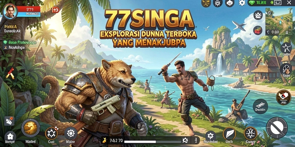 Screenshot menampilkan pemain menjelajahi dunia terbuka di 77SINGA.
