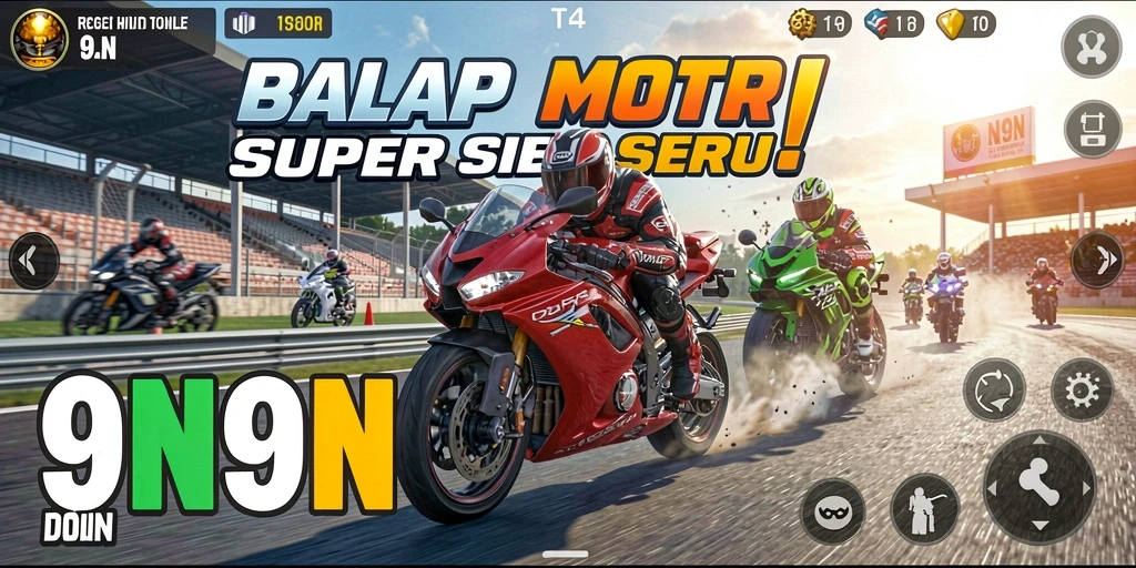 Tampilan gameplay 9N9N yang menegangkan saat balapan motor.