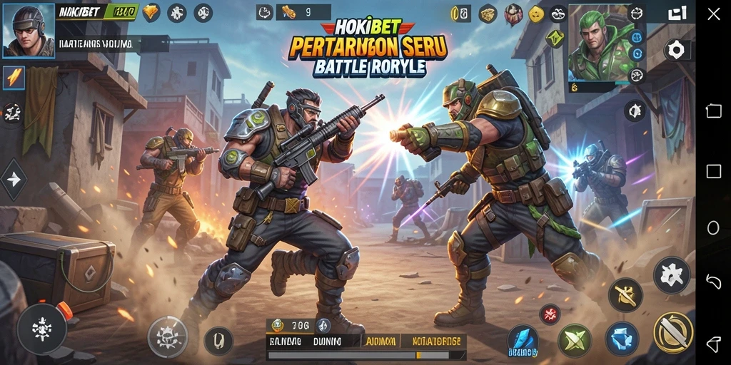 Screenshot HOKIBET menampilkan aksi intens dalam pertempuran Battle Royale.