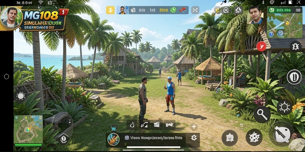 Screenshot MG108 menampilkan karakter yang sedang berinteraksi dalam gameplay simulasi.