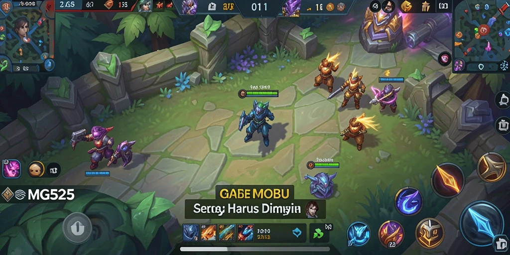 Screenshot utama MG525 menunjukkan aksi seru di arena MOBA.