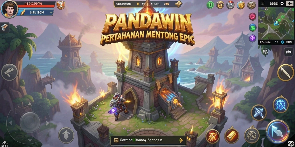 Tampilan aksi seru dalam game Tower Defense PANDAWIN.
