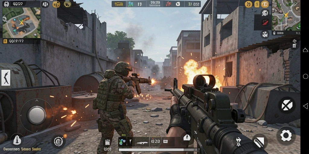 Tampilan aksi seru dalam game QQ222 dengan gameplay TPS yang mendebarkan.