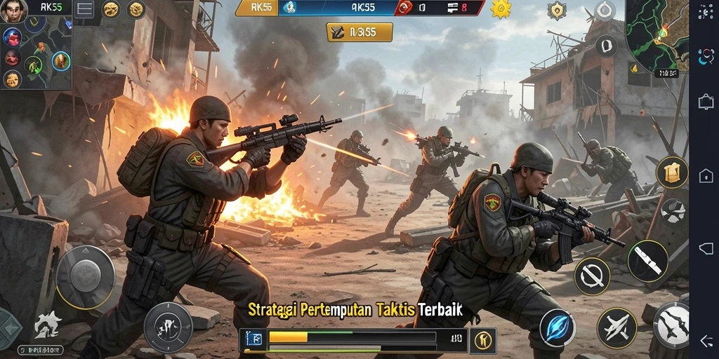 Tangkapan layar RK55 menampilkan pertempuran strategis yang intens.