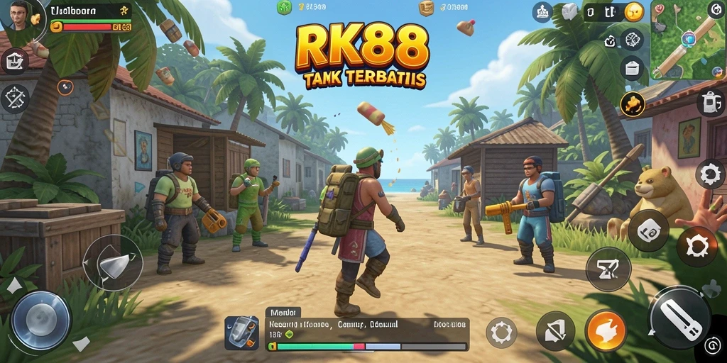 Tampilan gameplay menarik dari RK88 dengan grafis warna-warni.