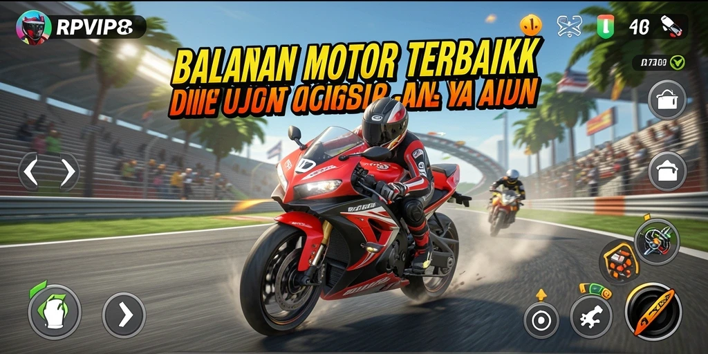 Gameplay seru RPVIP8 dengan balapan motor yang mendebarkan.