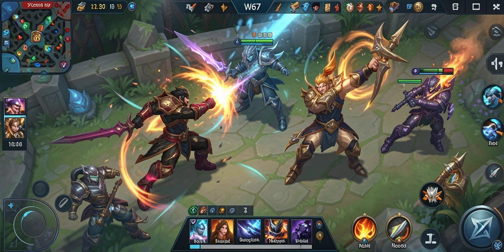 Tampilan gameplay seru dengan strategi tim di arena
